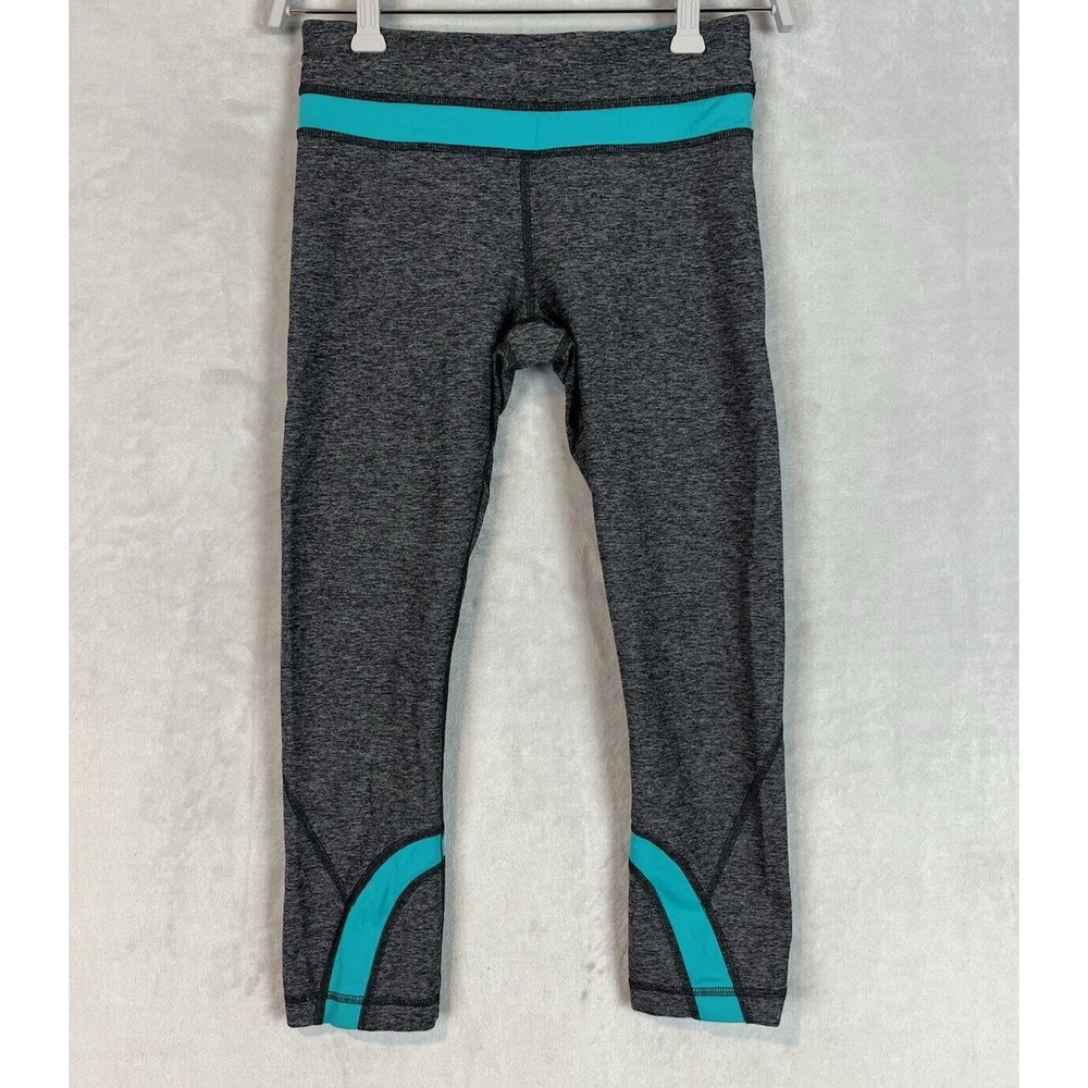Lululemon Cropped Leggings Women 4 Heather Gray Turquoise Zip Pocket Excellent